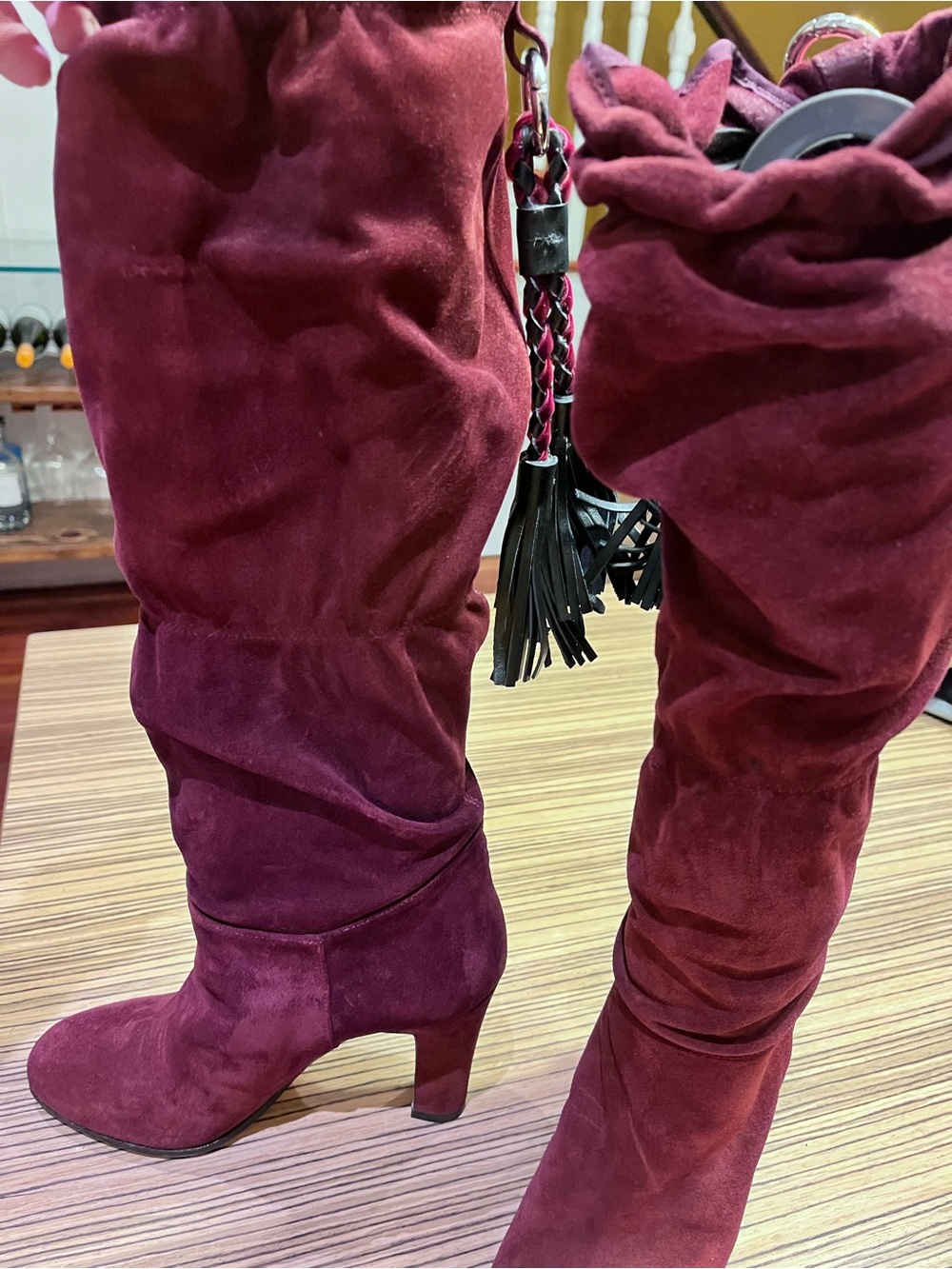 Etro Burgundy Suede Slouch Knee Boots